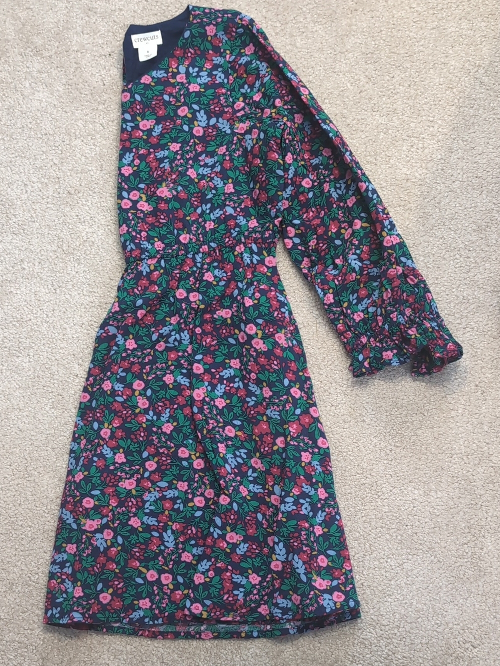 Crewcuts Navy Floral Long-Sleeve Smock Dress